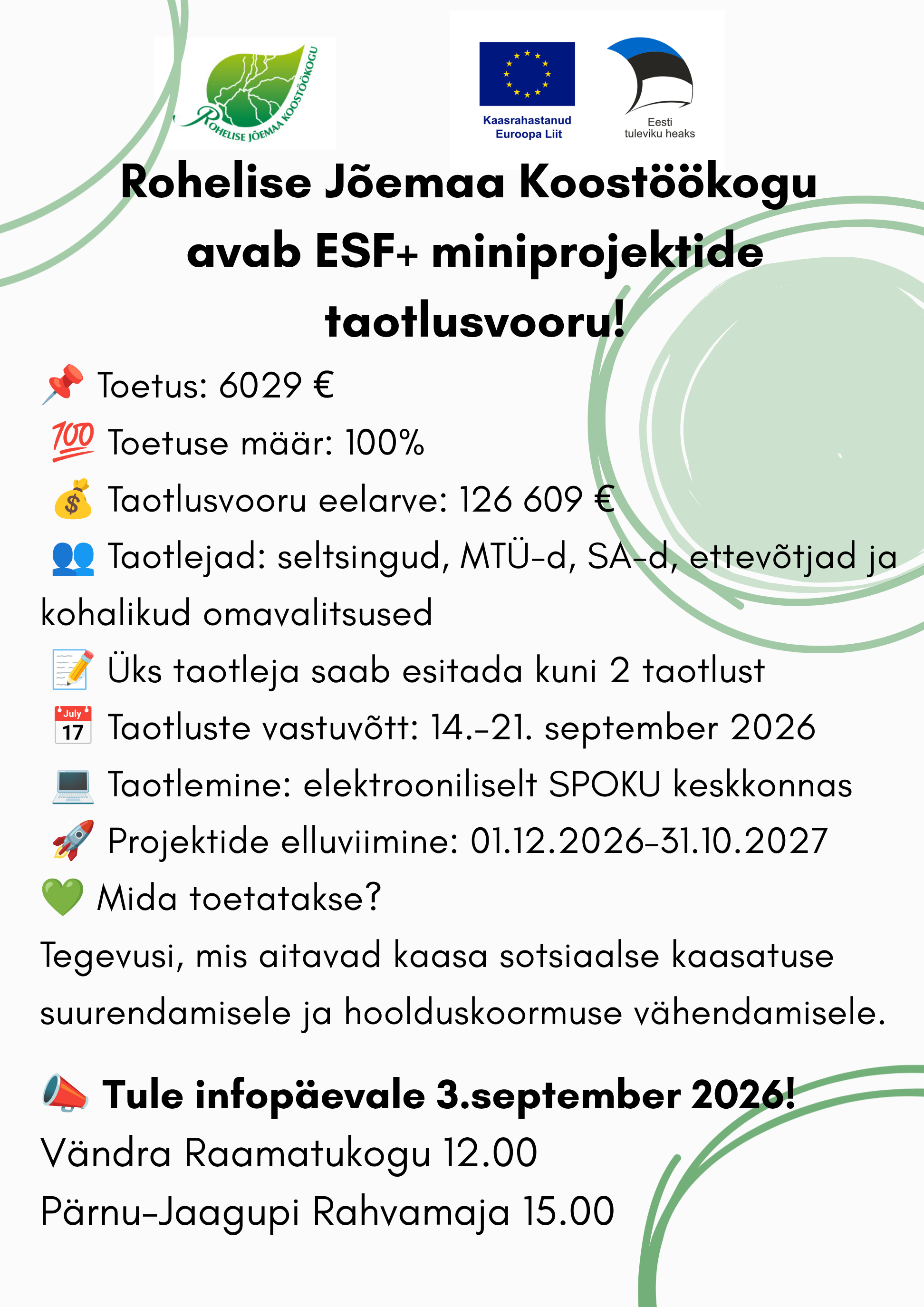 Pildil on Rohelise Jõemaa Koostöökogu infopäeva plakat.