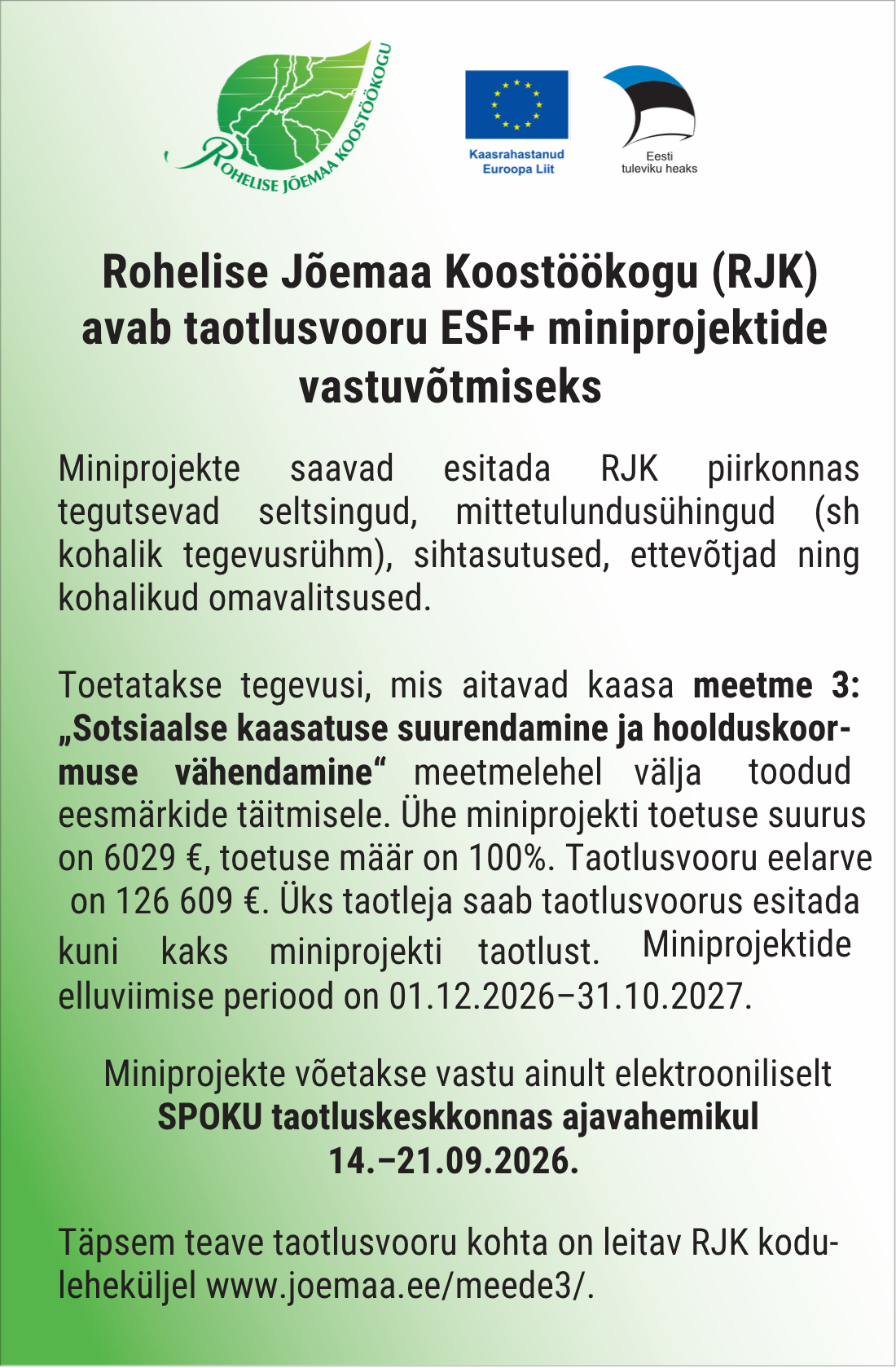 Pildil on Rohelise Jõemaa Koostöökogu kuulutus.