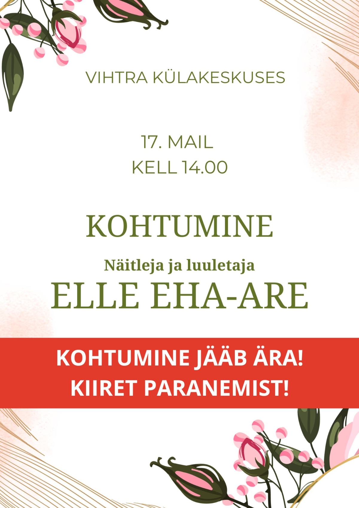 Pildil on Vihtra külakeskuse plakat.