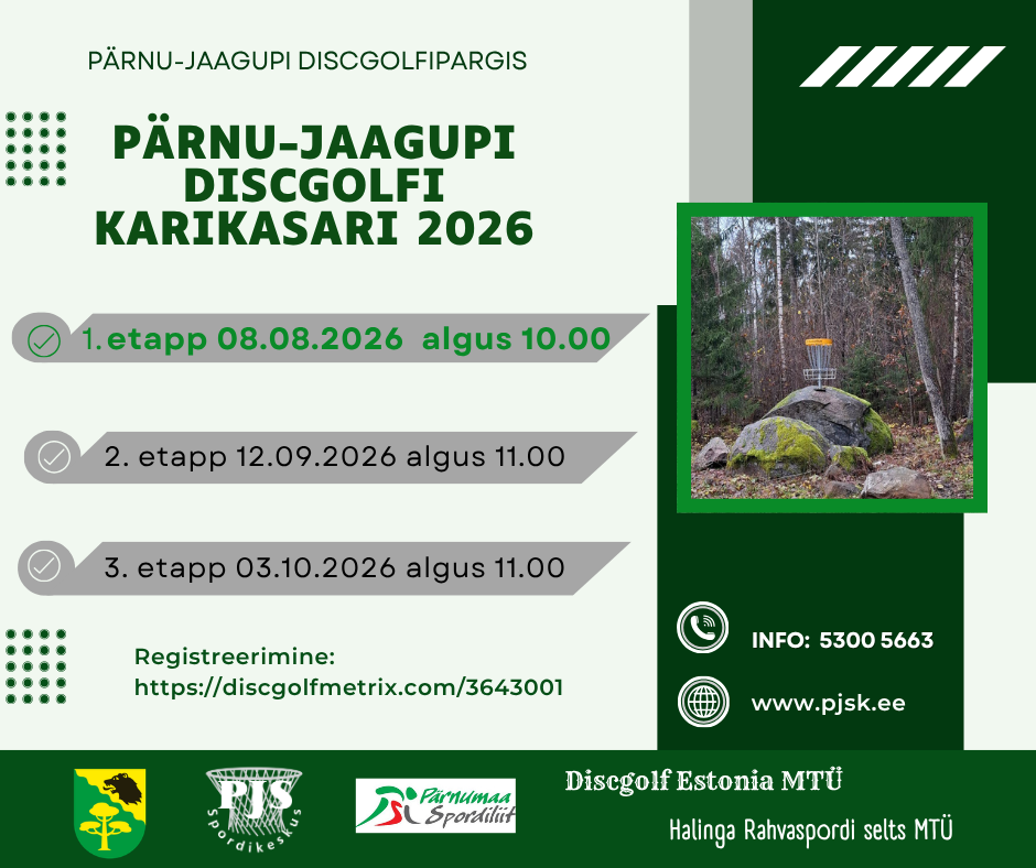 Pildil on Pärnu-Jaagupi discgolfi karikasarja plakat.