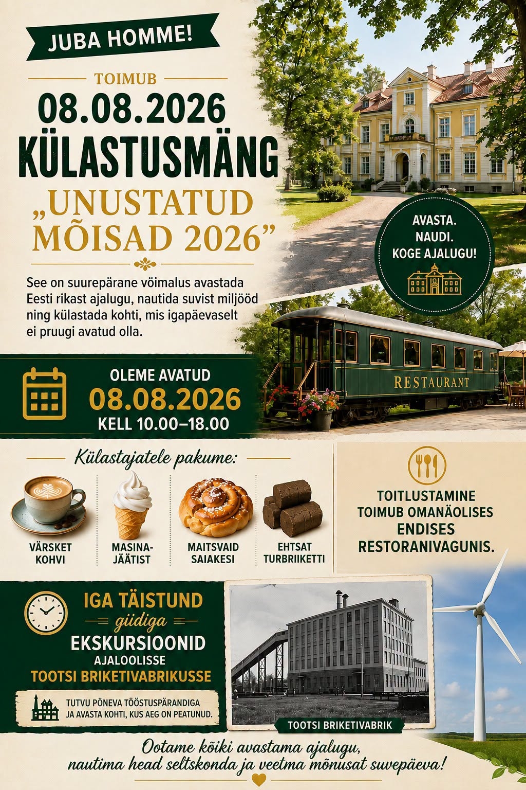 Pildil on külastusmängu Unustatud mõisad 2026 plakat.